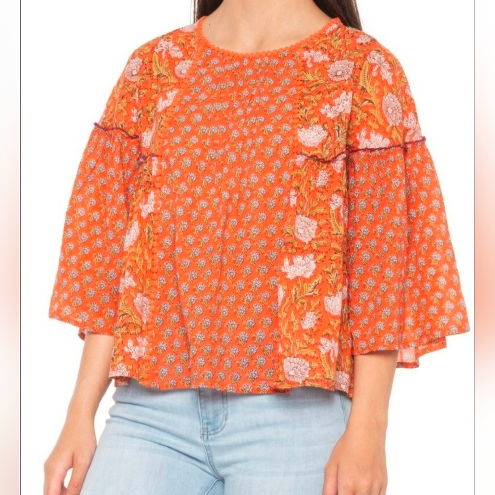 Rachel Zoe Orange and Pink Floral Blouse